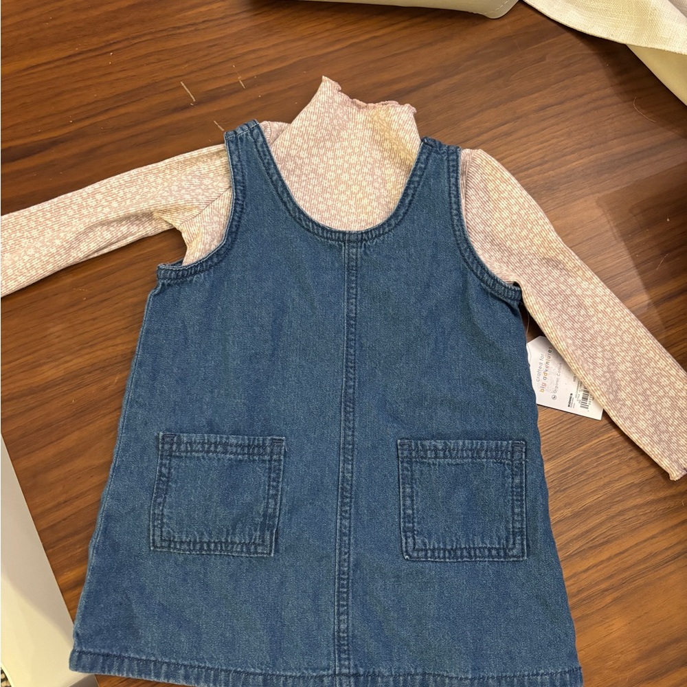 Little Co. Blue Denim Dress and Pink Turtleneck shirt